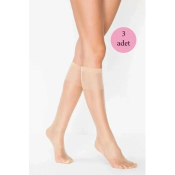 3 Adet Kadın Diz Altı Parlak Fit 15 Denye Çorap Açık Ten
