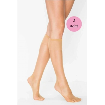 3 Adet Kadın Diz Altı Parlak Fit 15 Denye Çorap Ten