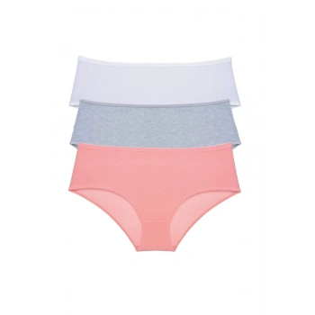 3 Adet Kadın Yüksek Bel Bato Külot Beyaz Gri Pudra