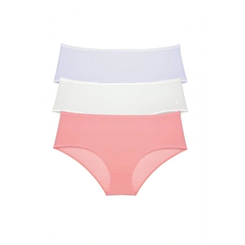 3 Adet Kadın Yüksek Bel Bato Külot Beyaz Krem Pudra