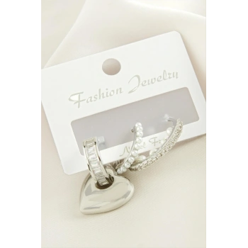 3 Adet Kalp İnci Zirkon Taşlı Küpe