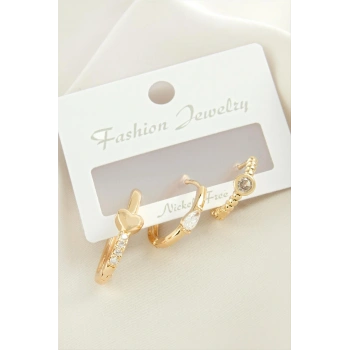 3 Adet Kalp Zirkon Taşlı Küpe