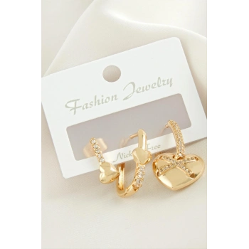 3 Adet Kalp Zirkon Taşlı Küpe