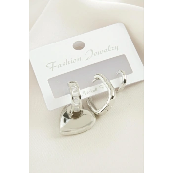 3 Adet Kalp Zirkon Taşlı Küpe