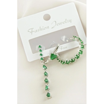 3 Adet Kalp Zirkon Taşlı Küpe