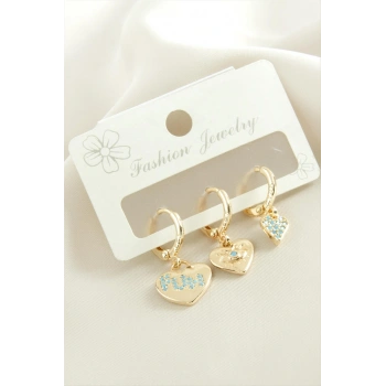 3 Adet Kalp Zirkon Taşlı Küpe