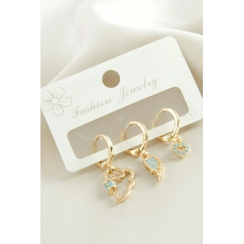 3 Adet Kanat Zirkon Taşlı Küpe