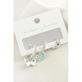 3 Adet Kelebek Zirkon Taşlı Küpe