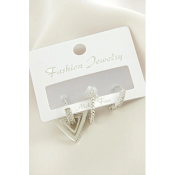 3 Adet Ok Zirkon Taşlı Küpe