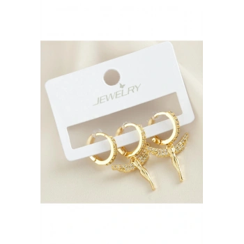 3 Adet Peri Zirkon Taşlı Küpe