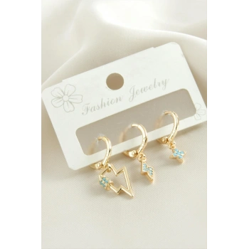 3 Adet Şimşek Zirkon Taşlı Küpe