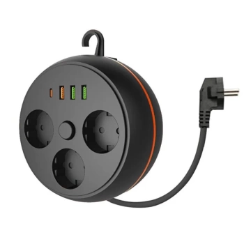 3 Adet Soket,3 Adet USB ve 1 Adet Type-C Girişli Termal Akım Korumalı Makaralı Priz 3395 (4887)