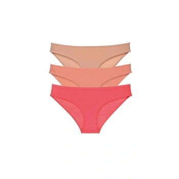 3 adet Süper Eko Set Likralı Kadın Slip Külot Ten Pudra Fuşya