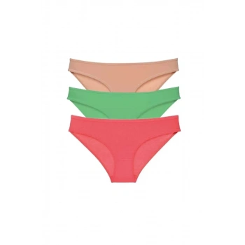 3 Adet Süper Eko Set Likralı Kadın Slip Külot Ten Yeşil Fuşya