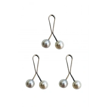 3 Adet Tesettür Eşarp ve Şal Klipsi İnci Beyaz