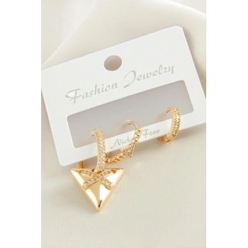 3 Adet ÜçgenZirkon Taşlı Küpe