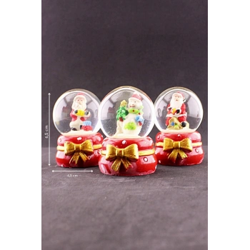 3 Adet Yeni Yıl  Noel Baba Temalı Mini Boy Işıklı Kar Küresi 6,5 cm
