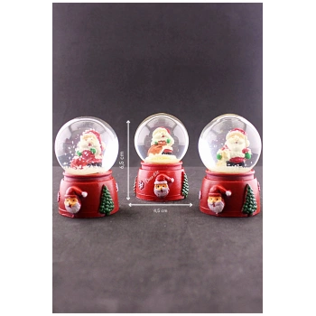 3 Adet Yeni Yıl Noel Baba Temalı Karışık Mini Boy Işıklı Kar Küresi 6,5 cm