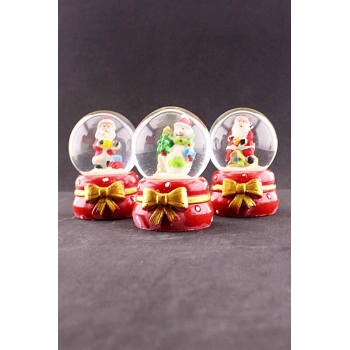3 Adet Yeni Yıl Noel Baba Temalı Kurdele Detaylı Mini Boy Işıklı Kar Küresi 6,5 cm B