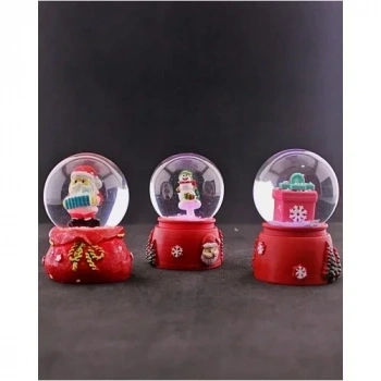 3 Adet Yeni Yıl  Noel Hediyesi Temalı Mini Boy Işıklı Kar Küresi 6,5 cm - 36