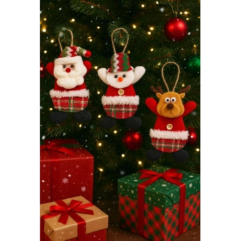 3 Adet Yılbaşı  Yeni Model Noel Çam Ağacı Süsü  Orta Boy 17 cm x 11 cm