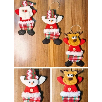 3 Adet Yılbaşı Çam Ağacı Süsü Peluş Tekstil Örme Orta Boy 17 cm x 11 cm