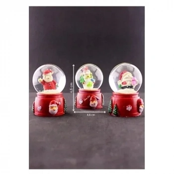3 Adet Yılbaşı Noel Baba ve Kardan Adam Temalı Mini Boy Işıklı Kar Küresi 6,5 cm A