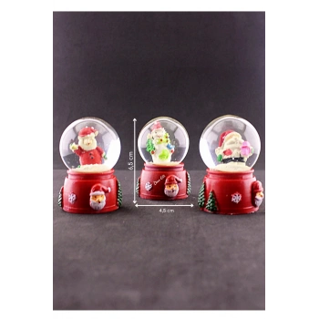 3 Adet Yılbaşı Noel Baba ve Kardan Adam Temalı Mini Boy Işıklı Kar Küresi 6,5 cm A
