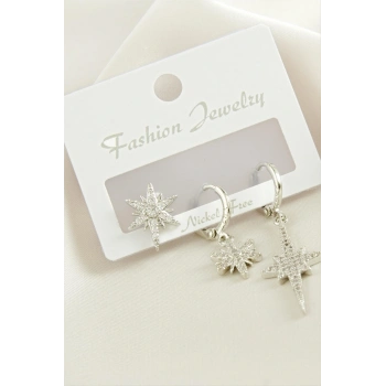 3 Adet Yıldız Zirkon Taşlı Küpe