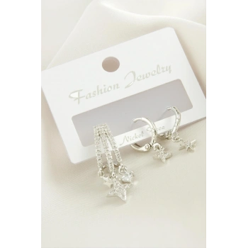 3 Adet Yıldız Zirkon Taşlı Küpe