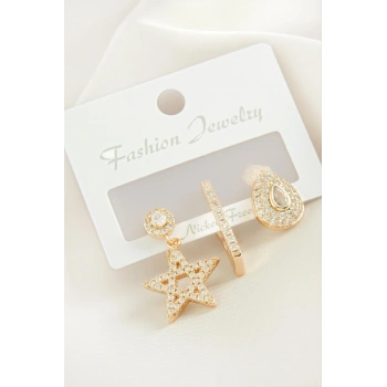 3 Adet Yıldız Zirkon Taşlı Küpe