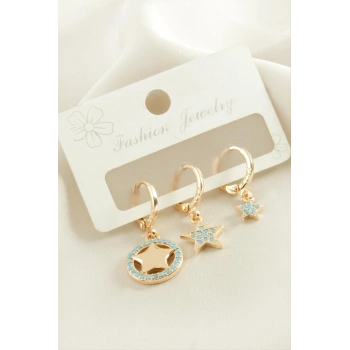 3 Adet Yıldız Zirkon Taşlı Küpe