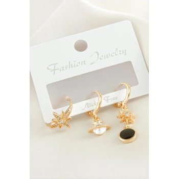 3 Adet Yıldız Zirkon Taşlı Küpe