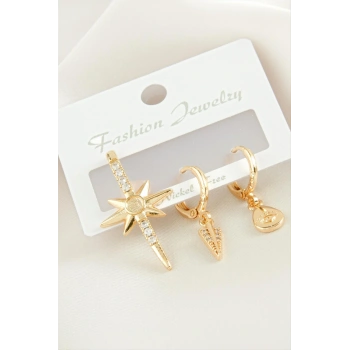 3 Adet Yıldız Zirkon Taşlı Küpe