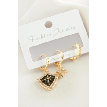 3 Adet Yıldız Zirkon Taşlı Küpe