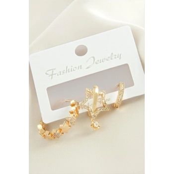 3 Adet Yıldız Zirkon Taşlı Küpe