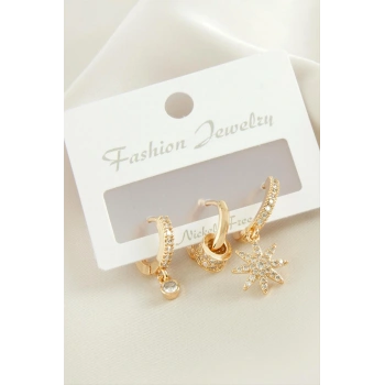 3 Adet Yıldız Zirkon Taşlı Küpe