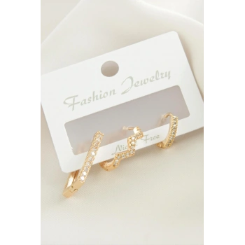 3 Adet Zikzak Zirkon Taşlı Küpe