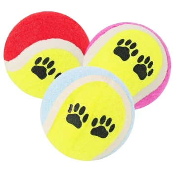 3&apos;lü Renkli Desenli Tenis Topu Kedi Köpek Oyuncağı (4887)