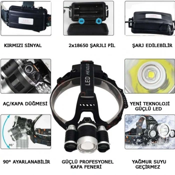 3 Başlıklı Şarjlı  Kafa Feneri  Wt-256