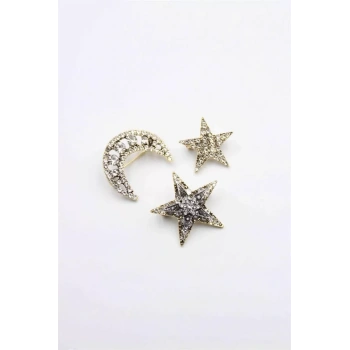 3lü Ay Yıldız Broş - Altın