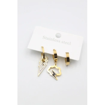 3lü Bulut Küpe - Altın