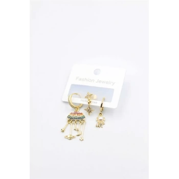 3lü Bulut Küpe - Altın