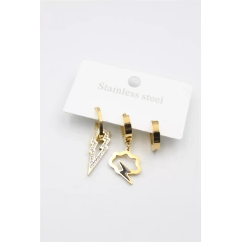 3lü Bulut Küpe - Altın