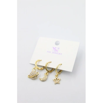 3lü Gezegen Küpe - Altın