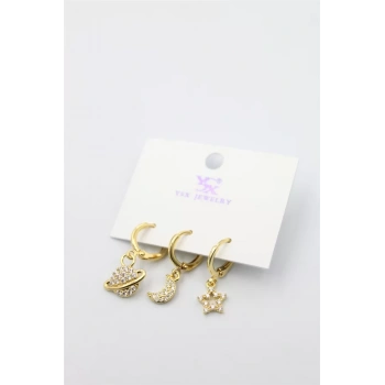 3lü Gezegen Küpe - Altın