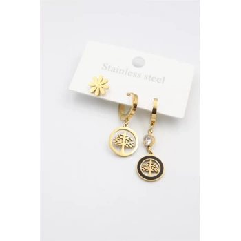 3lü Hayat Ağacı Küpe - Altın