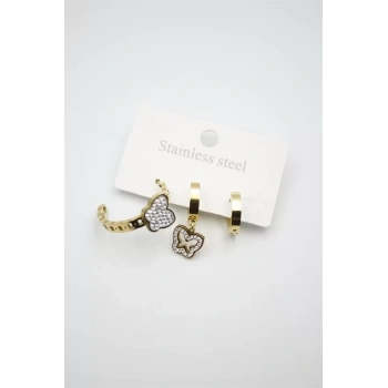 3lü Kelebek Küpe - Altın