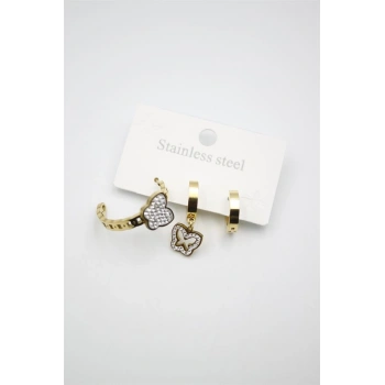 3lü Kelebek Küpe - Altın