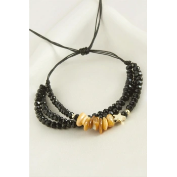 3lü Kırık Doğaltaş Kristal Zincirli Bileklik